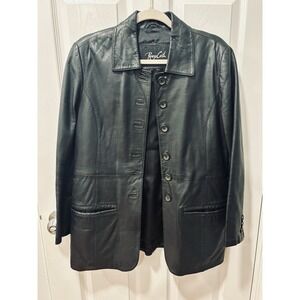 Renzo Costa Black Leather Jacket Sz Small Mid Length